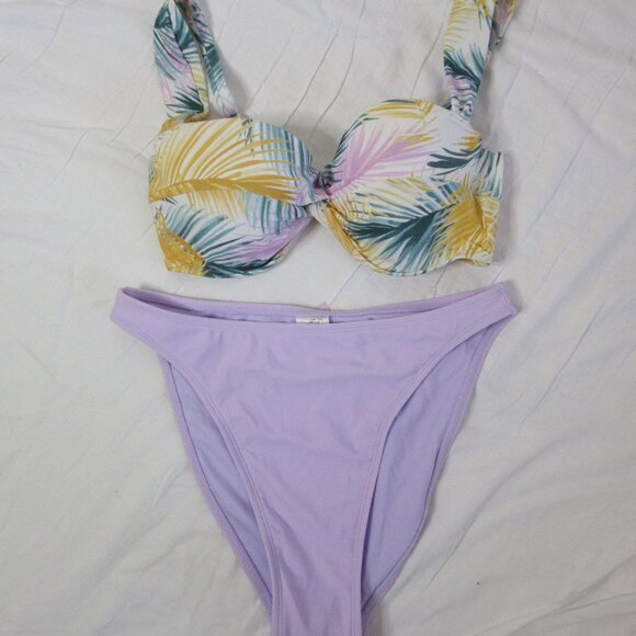 wild fable Shade & Shore 2 Piece Bikini Lavender White Green Size Medium 34C NWT - Picture 1 of 9